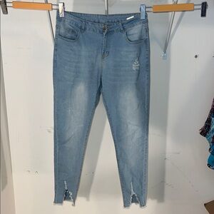Light Blue Distressed Cropped Jeans (#47)